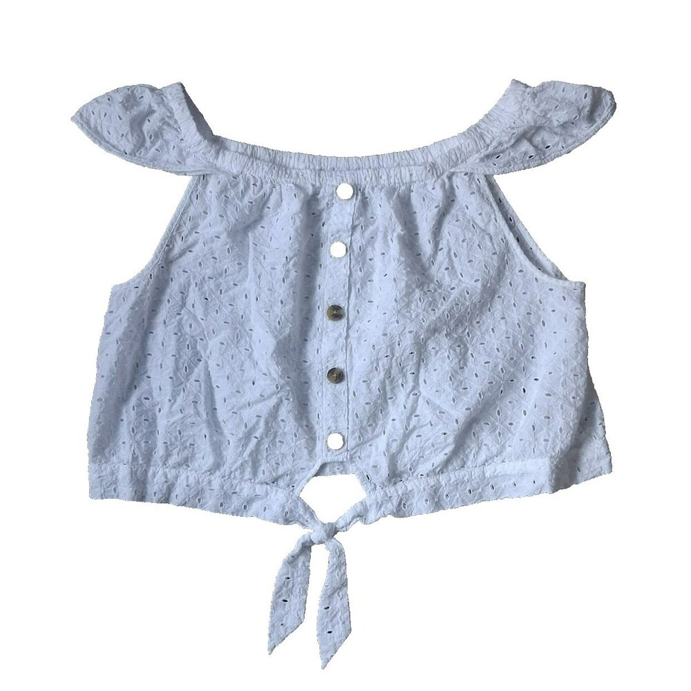 a.n.a White Eyelet Lace Off-The-Shoulder Tie-Front Crop Top XL Boho Festival
